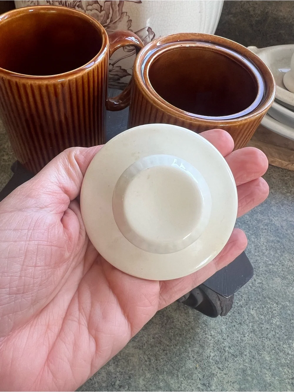 Vintage MCM Ribbed Ceramic Creamer and Sugar Set - Warm Amber